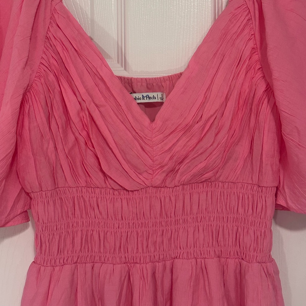 Abercrombie & Fitch Pink V-Neck Flutter Sleeve Midi Dress - Picture 3 of 8